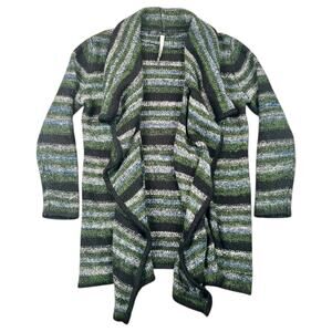Kensie Striped Open Front Cardigan Sweater Green Blue Black - M/L